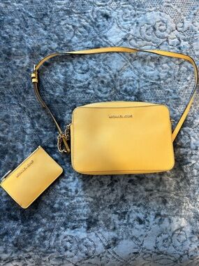 Michael Kors Yellow Saffiano Crossbody with Card Case